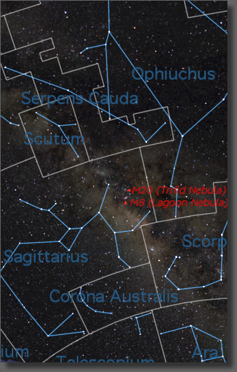 Map of Region near the Lagoon and Trifid Nebulae