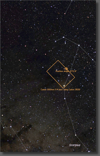 Map showing location and framing of Rho Ophiuchi Complex